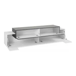 Mobile porta TV Arold, cm 200x45h52, Bianco lucido e Ardesia<Dmora Store
