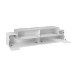 Mobile porta TV Arold, cm 200x45h52, Bianco lucido e Cemento<Dmora Sale