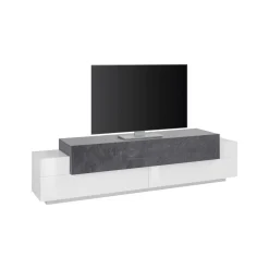 Mobile porta TV Arold, cm 200x45h52, Bianco lucido e Ardesia<Dmora Store
