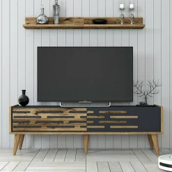 Mobile porta TV Arsiero, 140x45h35 cm, Noce e Antracite<Dmora New