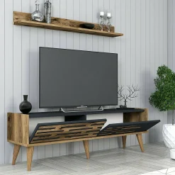 Mobile porta TV Arsiero, 140x45h35 cm, Noce e Antracite<Dmora New