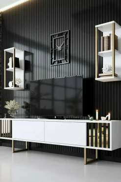 Mobile porta TV Artinay, 180x30h48 cm, Bianco e Nero<Dmora Online