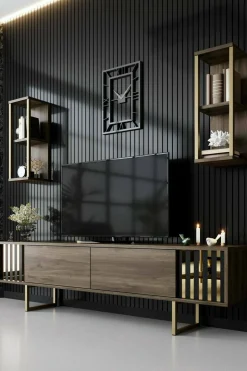 Mobile porta TV Artinay, 180x30h48 cm, Noce e Nero<Dmora Clearance
