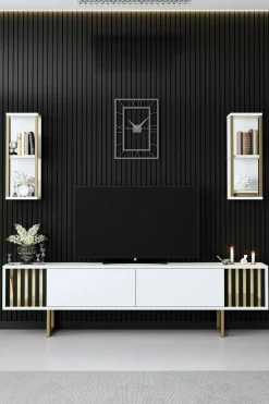 Mobile porta TV Artinay, 180x30h48 cm, Bianco e Nero<Dmora Online