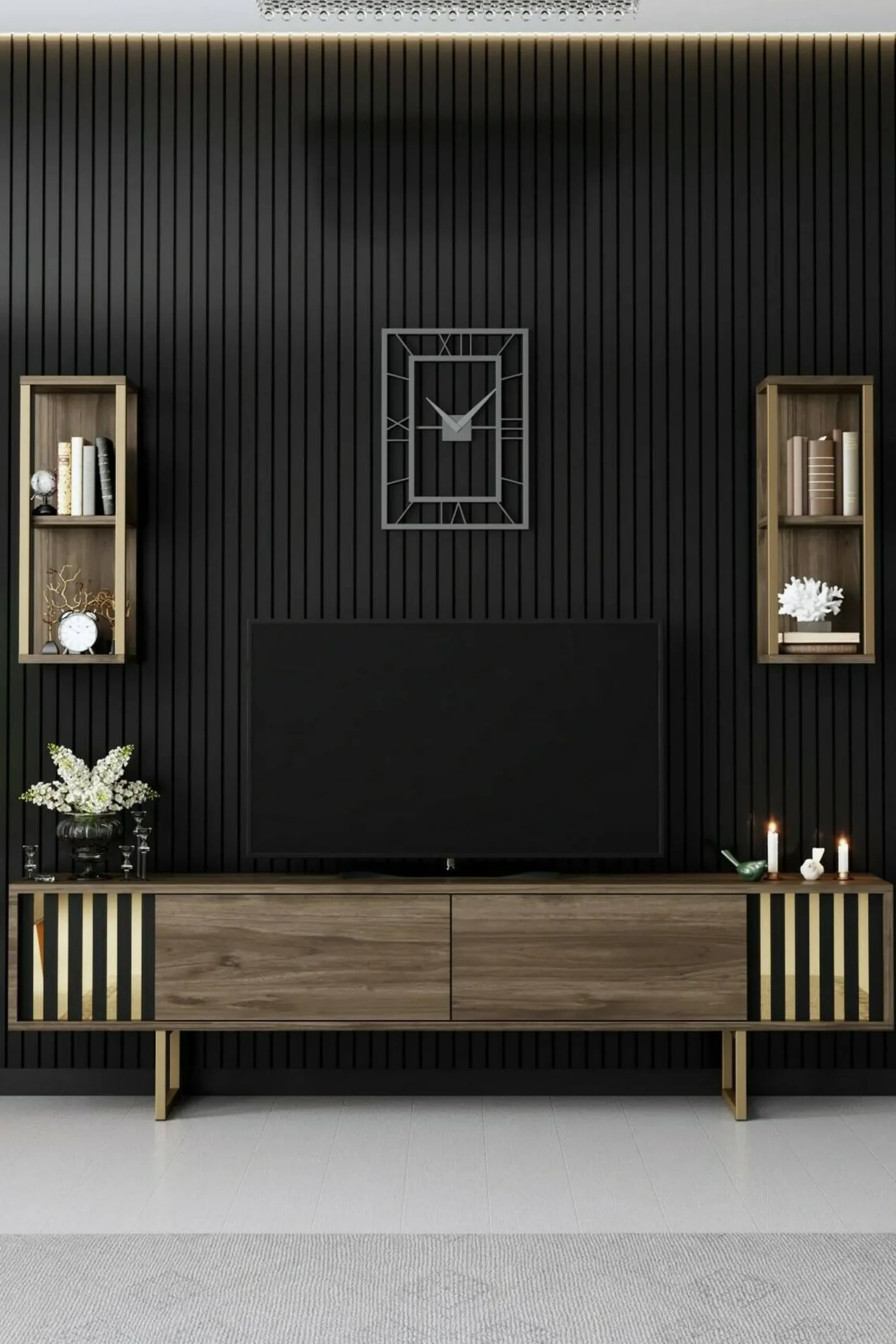 Mobile porta TV Artinay, 180x30h48 cm, Noce e Nero<Dmora Clearance