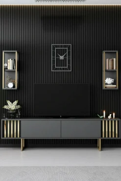 Mobile porta TV Artinay, 180x30h48 cm, Antracite e Nero<Dmora Shop