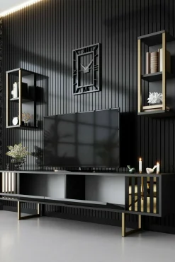Mobile porta TV Artinay, 180x30h48 cm, Antracite e Nero<Dmora Shop