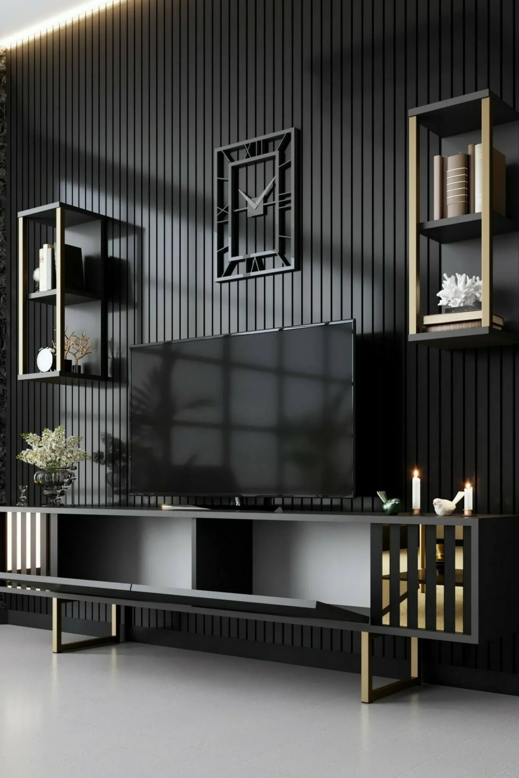 Mobile porta TV Artinay, 180x30h48 cm, Antracite e Nero<Dmora Shop