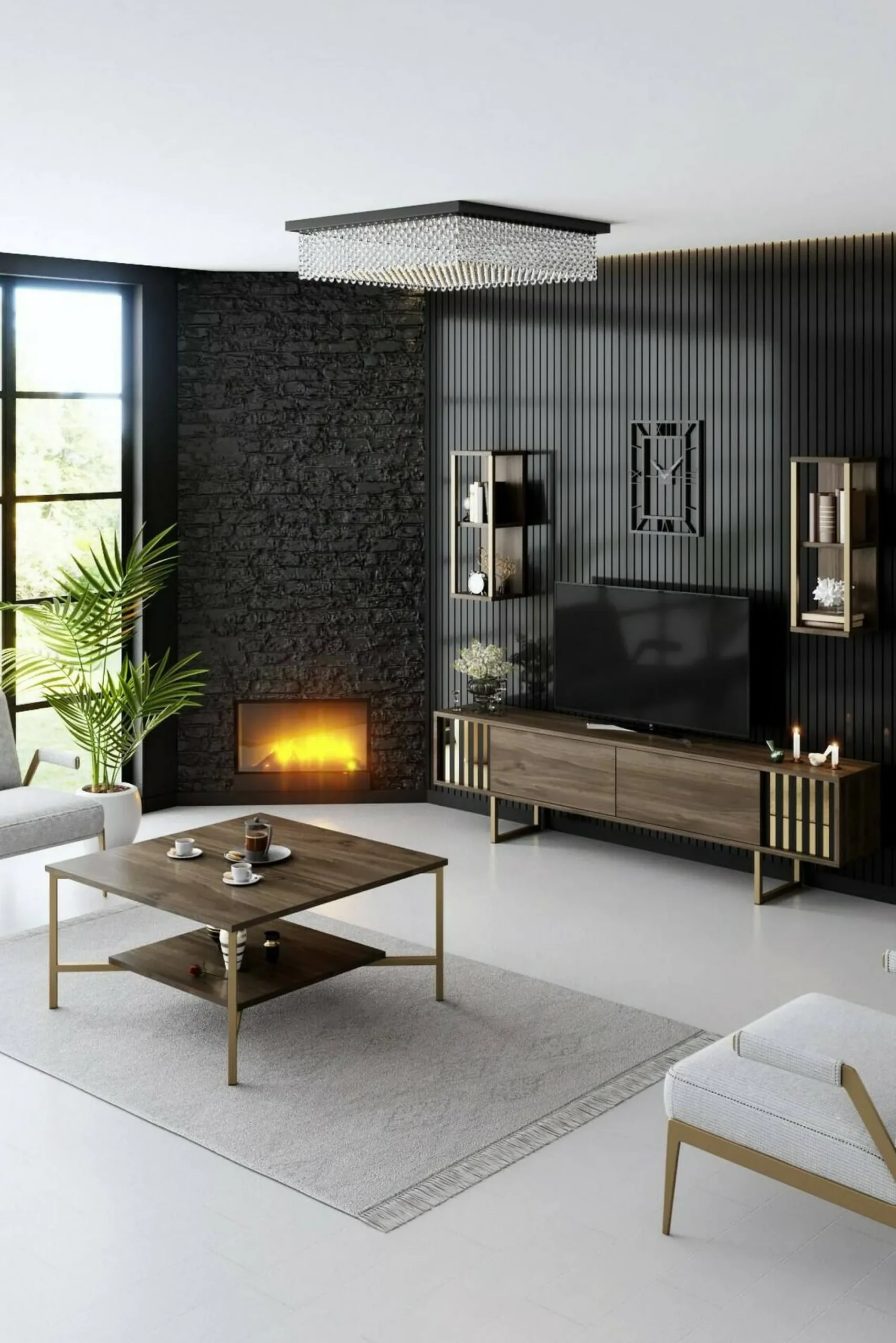 Mobile porta TV Artinay, 180x30h48 cm, Noce e Nero<Dmora Clearance