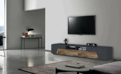 Mobile porta TV Asdrubale, cm 260x43h46, Ardesia e Acero<Dmora Discount