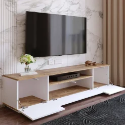 Mobile porta TV Asellina, 180x45h45 cm, Quercia e Bianco<Dmora Online