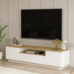 Mobile porta TV Asellina, 180x45h45 cm, Quercia e Bianco<Dmora Online