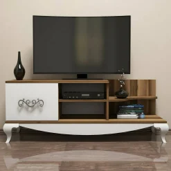 Mobile porta TV Assolo, 130x45h51 cm, Noce e Bianco<Dmora Flash Sale