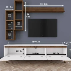Mobile porta TV Atax, 180x35h49 cm, Bianco e Noce<Dmora New