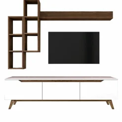 Mobile porta TV Atax, 180x35h49 cm, Bianco e Noce<Dmora New