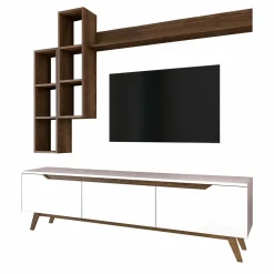 Mobile porta TV Atax, 180x35h49 cm, Bianco e Noce<Dmora New