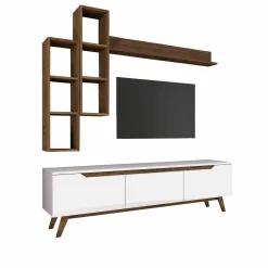 Mobile porta TV Atax, 180x35h49 cm, Bianco e Noce<Dmora New