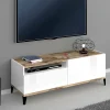 Mobile porta TV Atris, cm 120x40h47, Bianco lucido e Acero<Dmora Best Sale