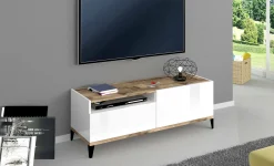 Mobile porta TV Atris, cm 120x40h47, Bianco lucido e Acero<Dmora Best Sale