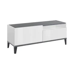 Mobile porta TV Atris, cm 120x40h47, Bianco lucido e Ardesia<Dmora Flash Sale