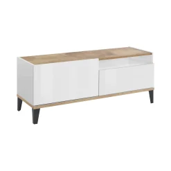 Mobile porta TV Atris, cm 120x40h47, Bianco lucido e Acero<Dmora Best Sale