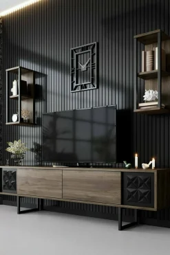 Mobile porta TV Axa, 180x30h48 cm, Noce e Nero<Dmora Discount