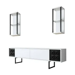 Mobile porta TV Axa, 180x30h48 cm, Bianco e Nero<Dmora Store