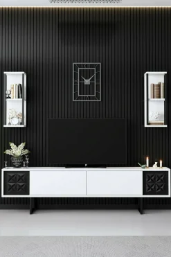 Mobile porta TV Axa, 180x30h48 cm, Bianco e Nero<Dmora Store