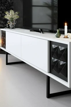 Mobile porta TV Axa, 180x30h48 cm, Bianco e Nero<Dmora Store
