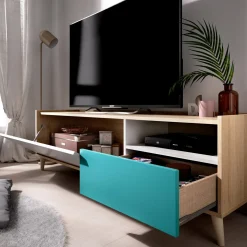 Mobile porta TV Axterix, 155x43h47 cm, Rovere e Bianco<Dmora Cheap
