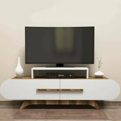 Mobile porta TV Baghdad, 145x37h50 cm, Noce e Bianco<Dmora Shop