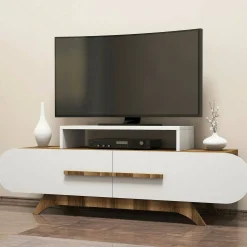 Mobile porta TV Baghdad, 145x37h50 cm, Noce e Bianco<Dmora Shop
