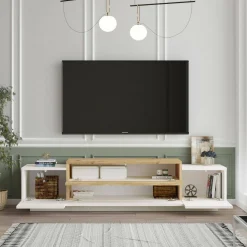Mobile porta TV Baiano, 160x37h39 cm, Quercia e Bianco<Dmora Sale