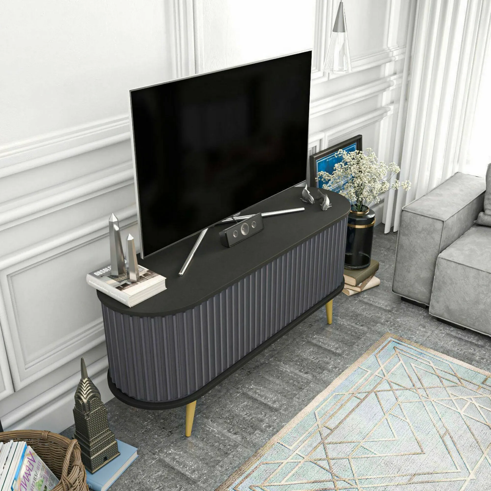 Mobile porta TV Bailu, 140x43h64 cm, Nero e Antracite<Dmora Sale