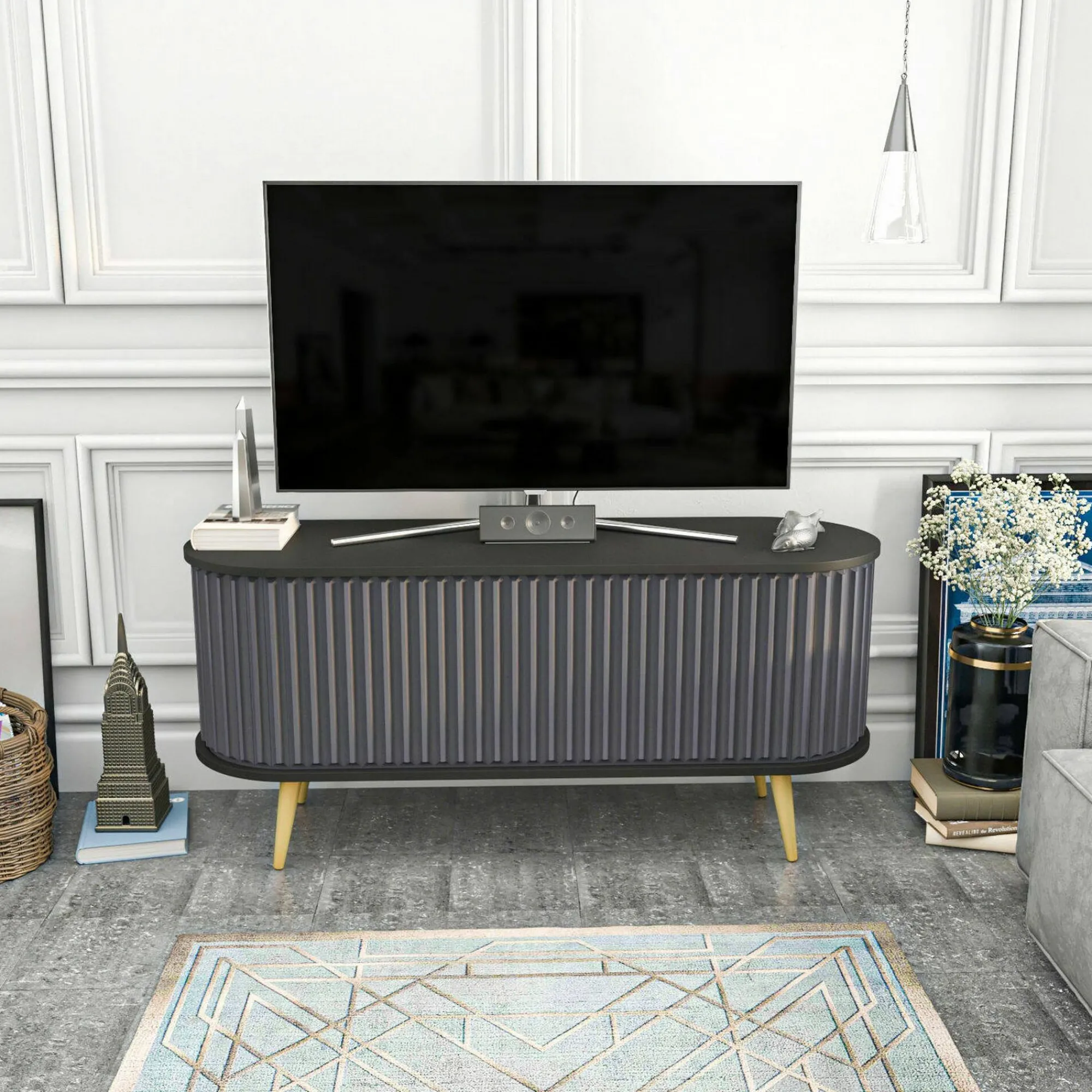 Mobile porta TV Bailu, 140x43h64 cm, Nero e Antracite<Dmora Sale