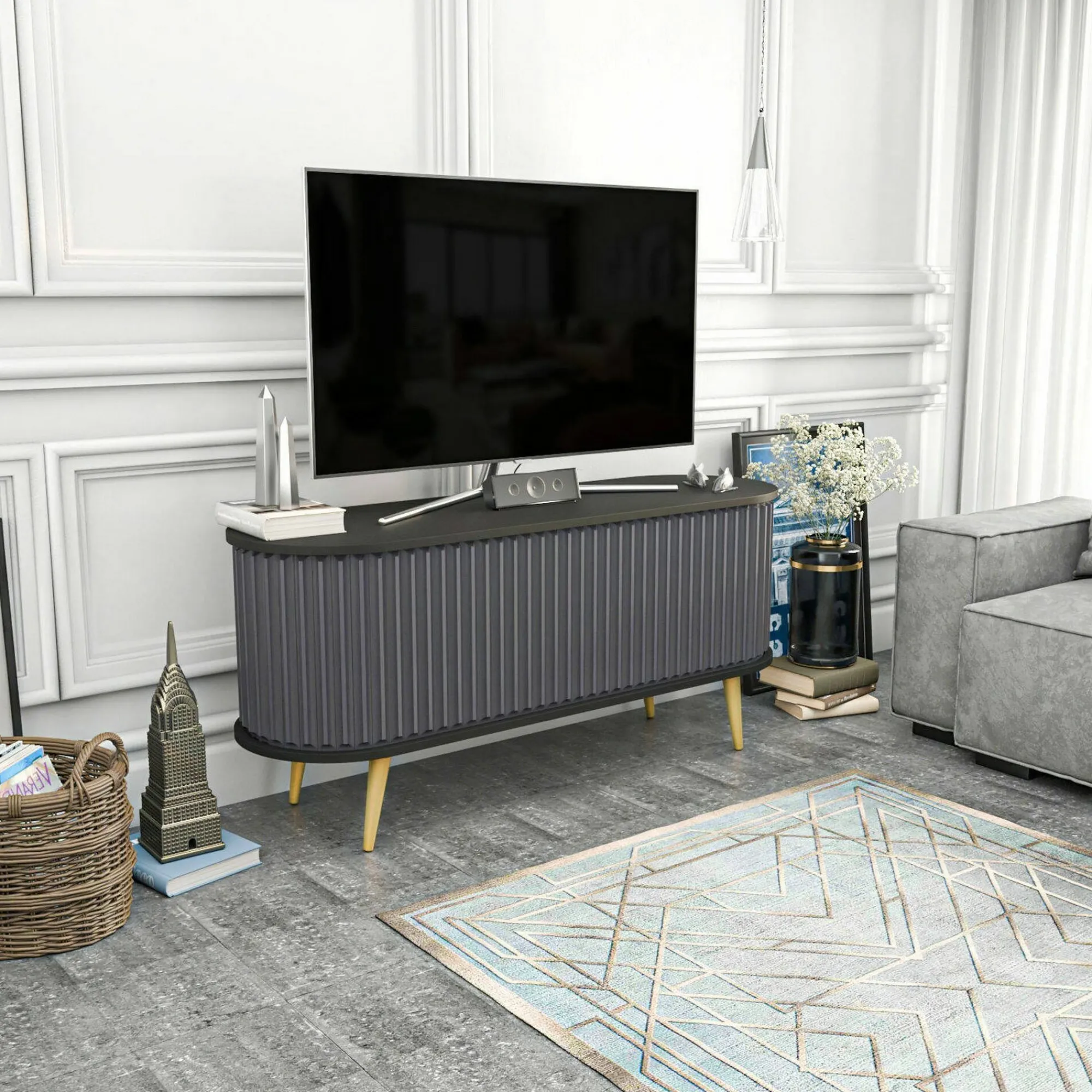 Mobile porta TV Bailu, 140x43h64 cm, Nero e Antracite<Dmora Sale