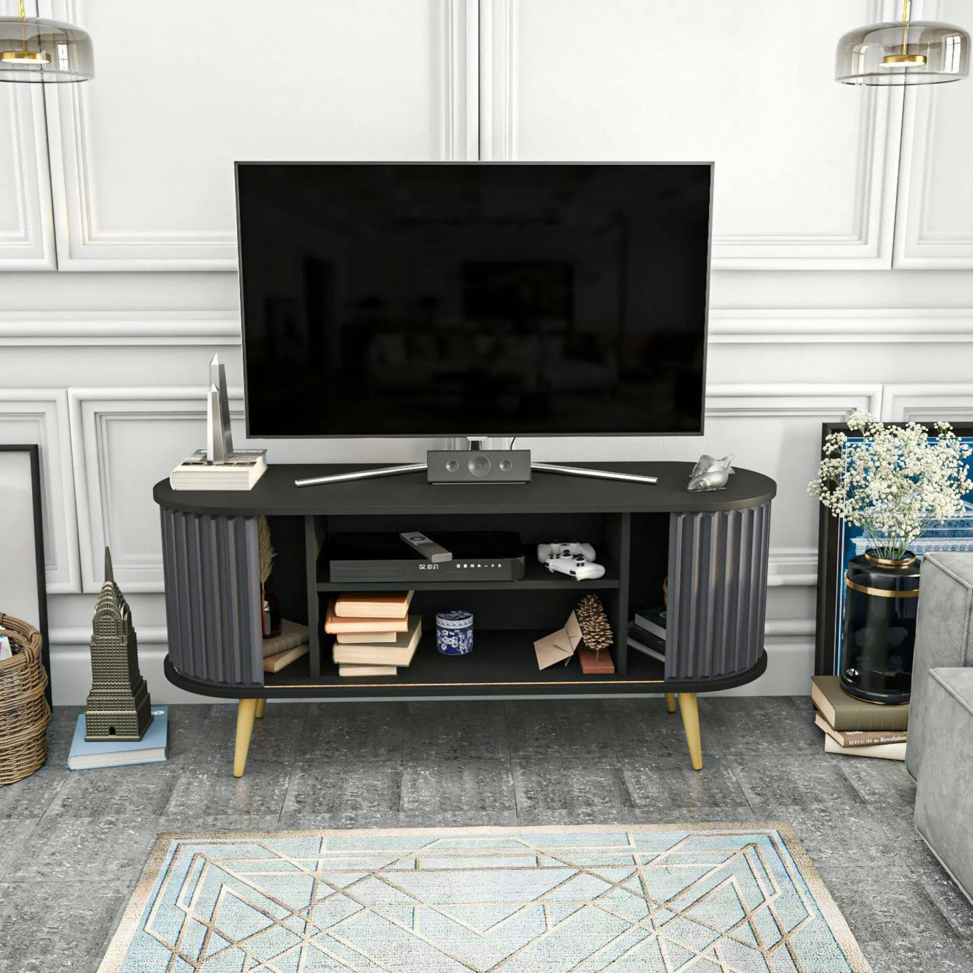 Mobile porta TV Bailu, 140x43h64 cm, Nero e Antracite<Dmora Sale