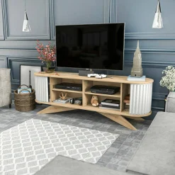 Mobile porta TV Bailu, 180x43h60 cm, Quercia e Bianco<Dmora Shop