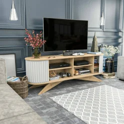 Mobile porta TV Bailu, 180x43h60 cm, Quercia e Bianco<Dmora Shop