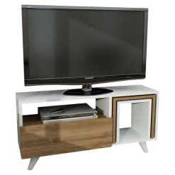 Mobile porta TV Barrali, 90x30 h51 cm, Bianco e Noce<Dmora Flash Sale