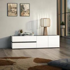 Mobile porta TV Basico, 180x47h43 cm, Bianco lucido e Antracite<Dmora Store