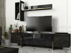 Mobile porta TV Beinasco, 180x32h45 cm, Nero e Oro<Dmora Cheap