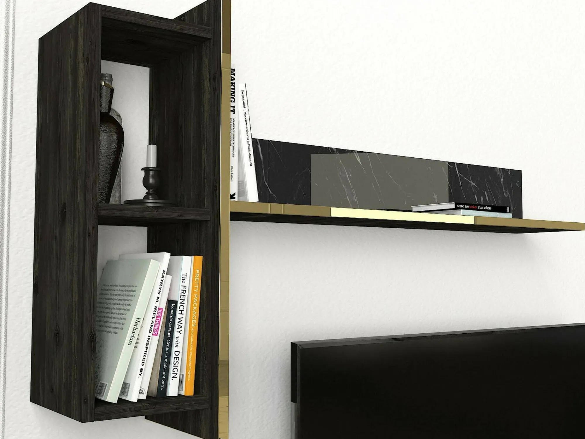 Mobile porta TV Beinasco, 180x32h45 cm, Nero e Oro<Dmora Cheap