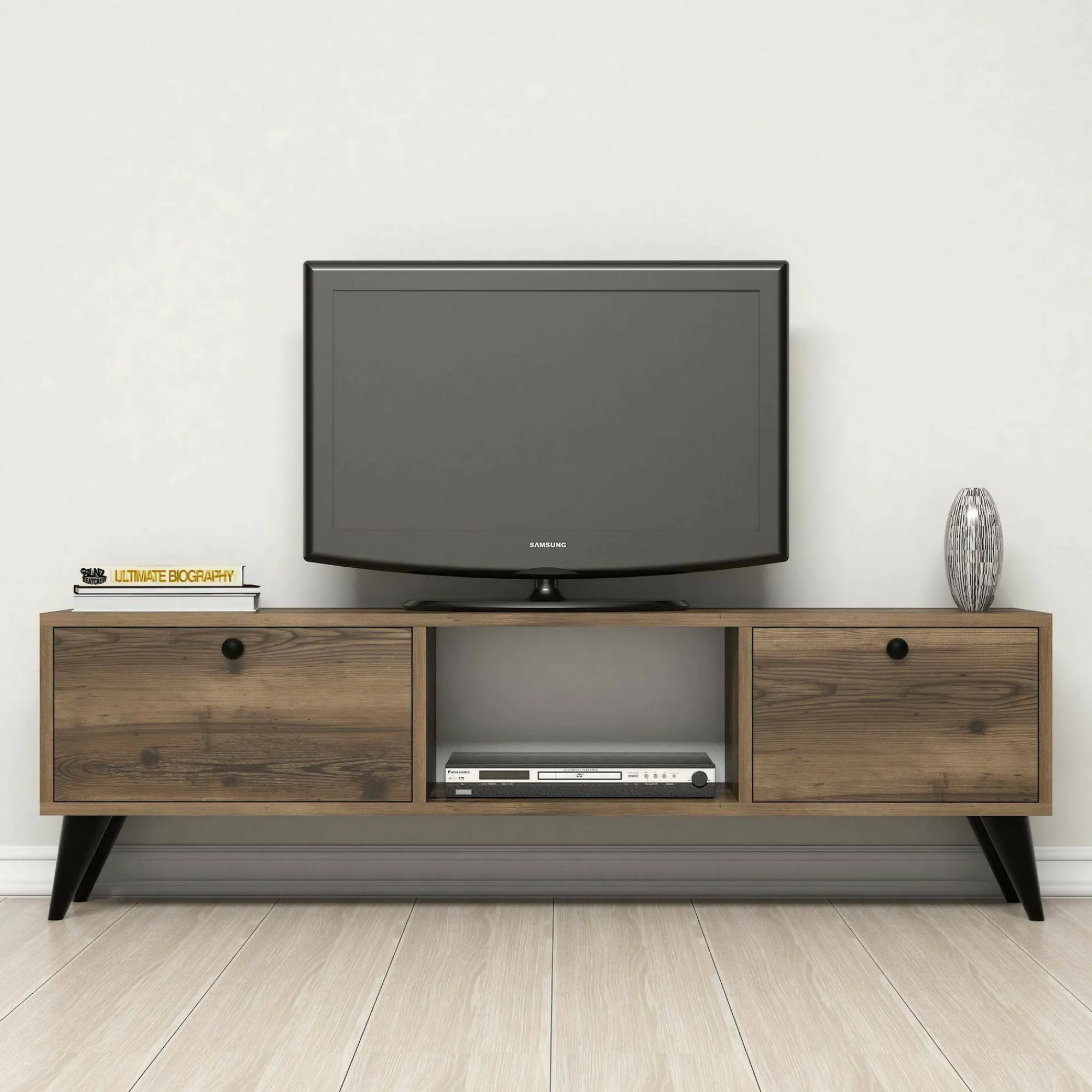 Mobile porta TV Bloem, 138x30 h43 cm, Noce e Nero<Dmora Sale