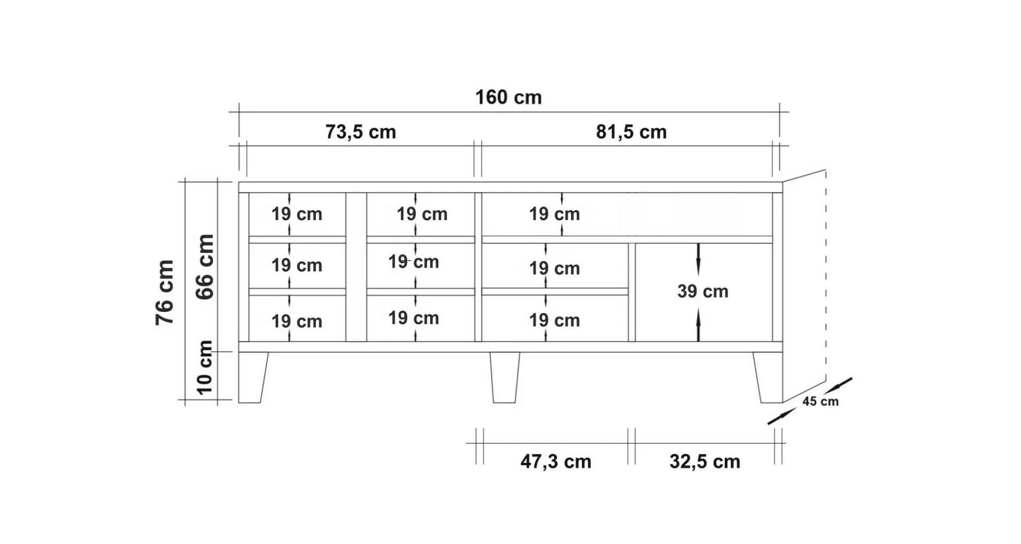 Mobile porta TV Bucarest, 160x45 h76 cm,<Dmora Online