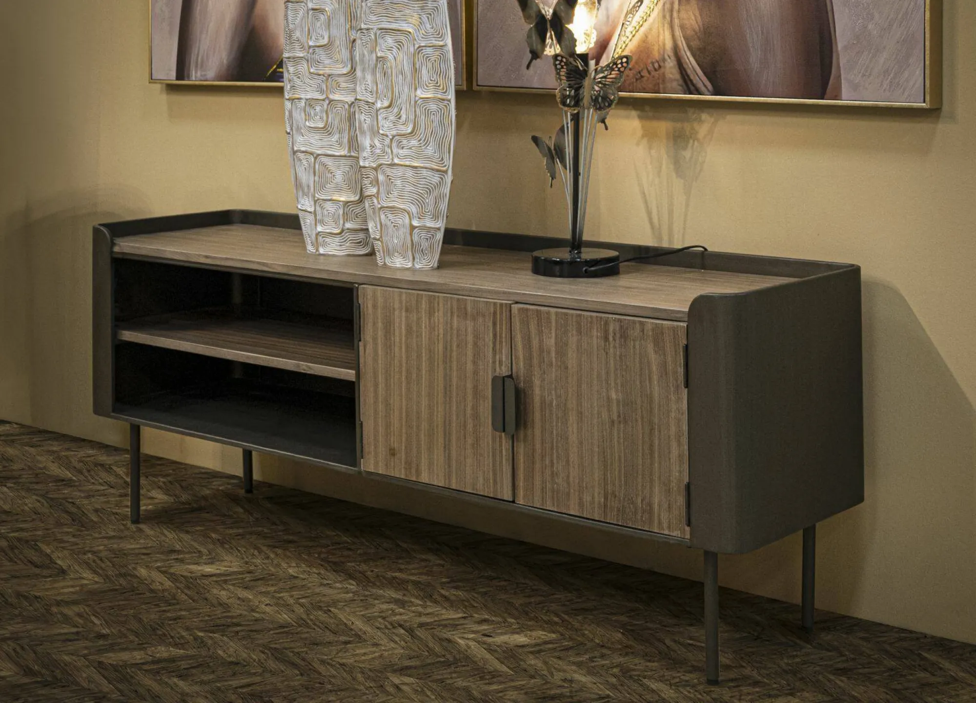 Mobile porta TV Cannon, 150x42 h58 cm, Grigio e Marrone<Dmora Clearance
