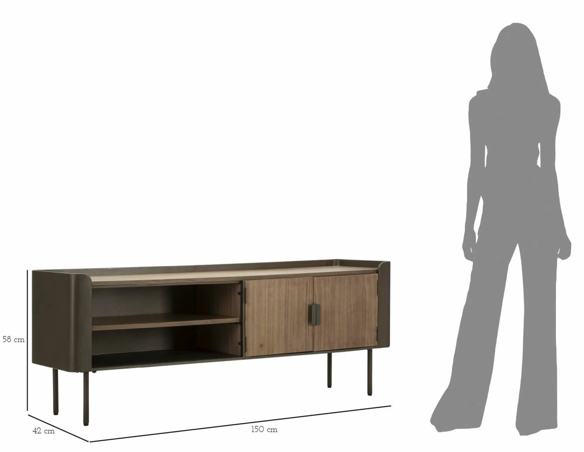 Mobile porta TV Cannon, 150x42 h58 cm, Grigio e Marrone<Dmora Clearance