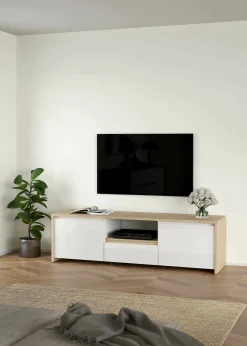 Mobile porta TV Catherine, Credenza da soggiorno, Armadio basso per TV, Base parete attrezzata, 48x179 h52 cm, Rovere e Bianco<Dmora Hot