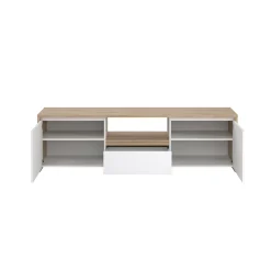 Mobile porta TV Catherine, Credenza da soggiorno, Armadio basso per TV, Base parete attrezzata, 48x179 h52 cm, Rovere e Bianco<Dmora Hot