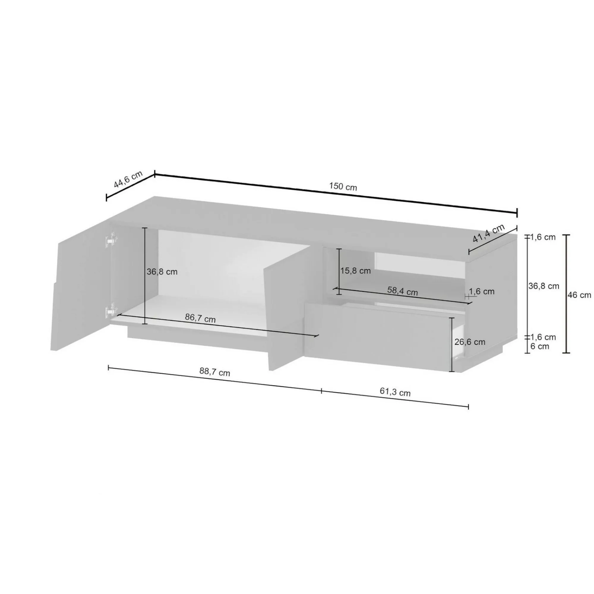 Mobile porta TV Cecia, 150x44h46 cm, lucido<Dmora Sale